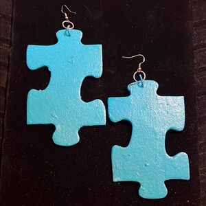 Blue Puzzle Piece Earrings